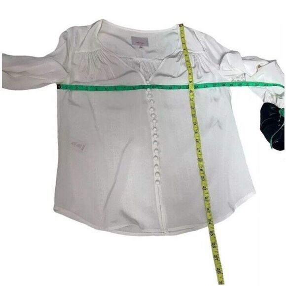 Cinq à Sept Francis Silk Blouse Faux Leathers Cuff Button Front Ivory/Black - Picture 11 of 16